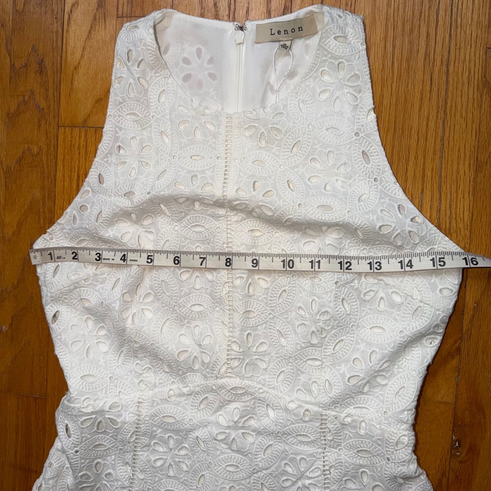 NEW Lenon White Eyelet Lace Tiered Ruffle Sleeveless Dress XS Brunch Bridal - Picture 9 of 11